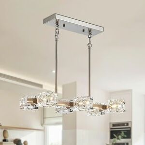 Modern Rectangular 6-Light Chandelier | Brushed Nickel, Adjustable & Dimmable